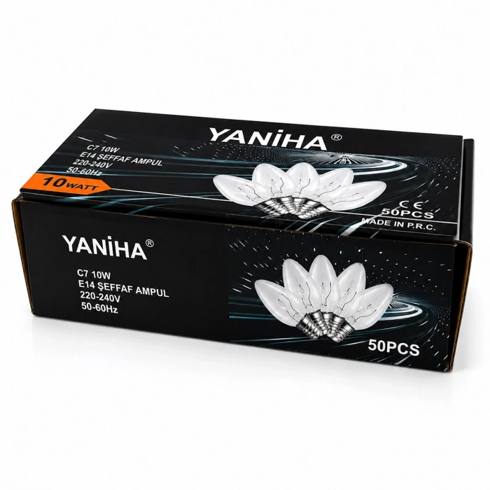 50 Adet Şeffaf Gece Lambası Ampul E14 - 10w C7 (5580)
