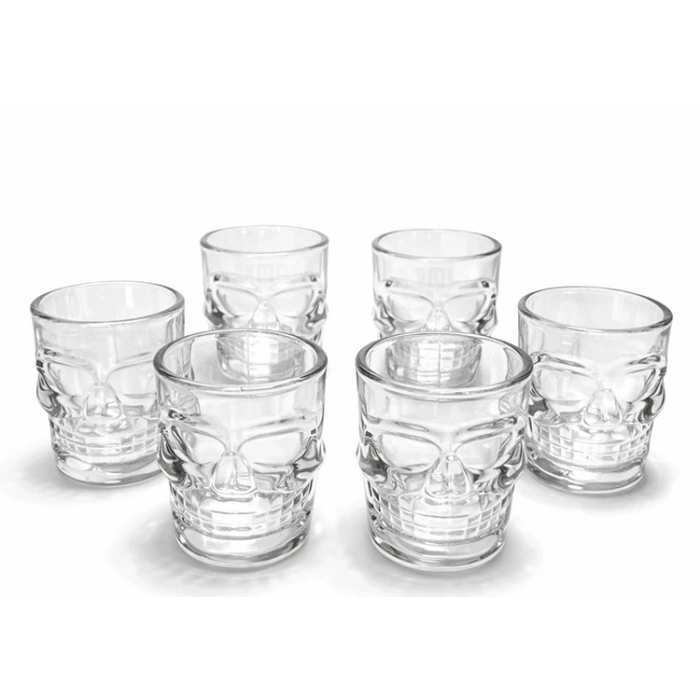 6lı Kurukafa Şeffaf Cam Shot Bardağı Seti 9x8 cm