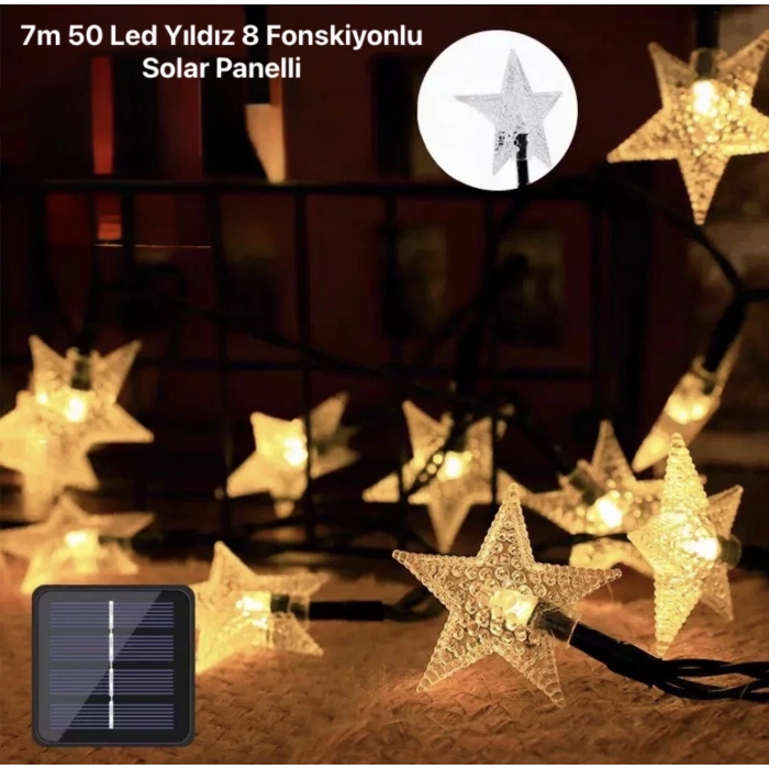 7m 50 Led Yıldız 8 Fonksiyonlu Solar Panelli-gün Işığı