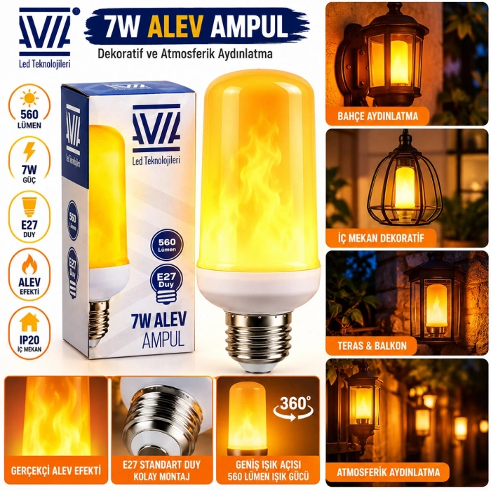 7w E27 Alev Ampul Lamba 560 Lümen Ip20 (5580)