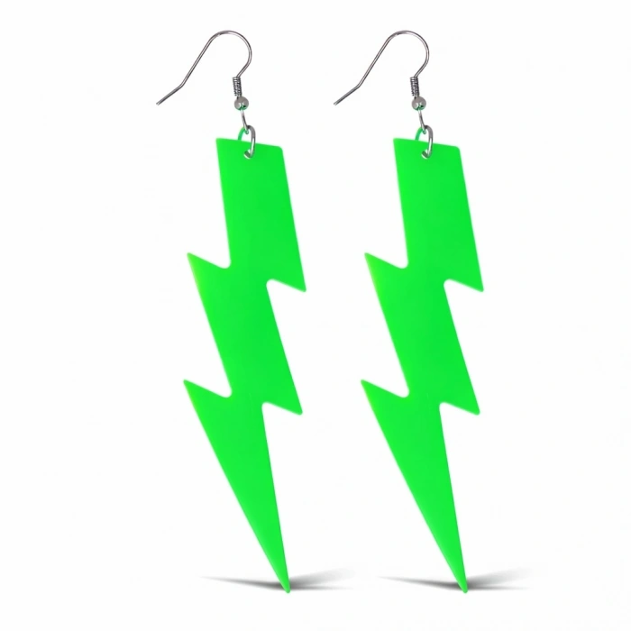 80’ler 9039lar Retro Neon Yeşil Şimşek Küpe 10 Cm