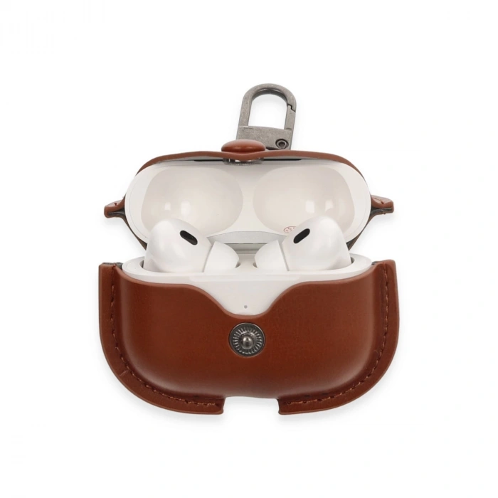 Airpods Pro 2 (2.nesil) Çanta Deri Kılıf - Taba