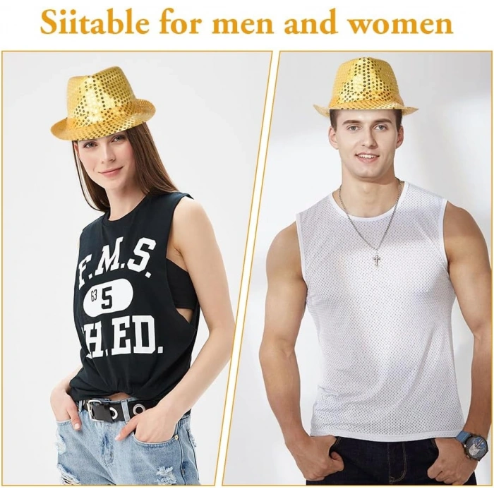 Altın Payetli Fötr Şapka Yetişkin Boy