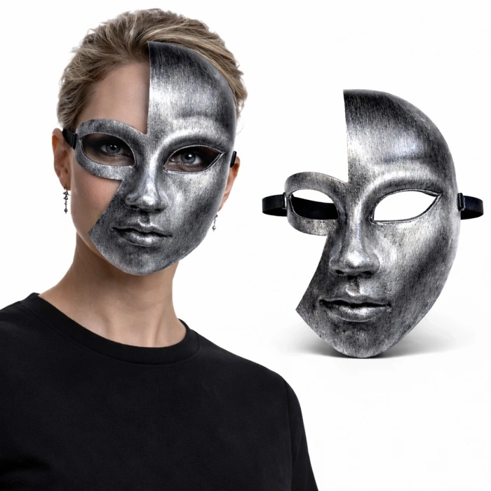 Antik Efektli Gümüş Yarım Yüz Parti Maskesi