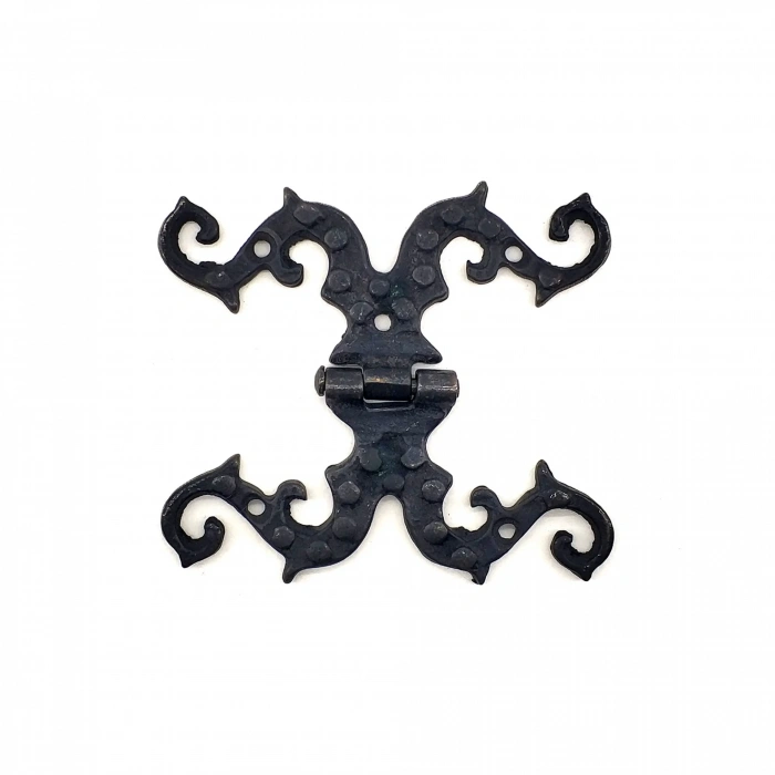 Antika Tarz Dekoratif Pirinç Süslü Menteşe - 100x90 Mm, Oksit