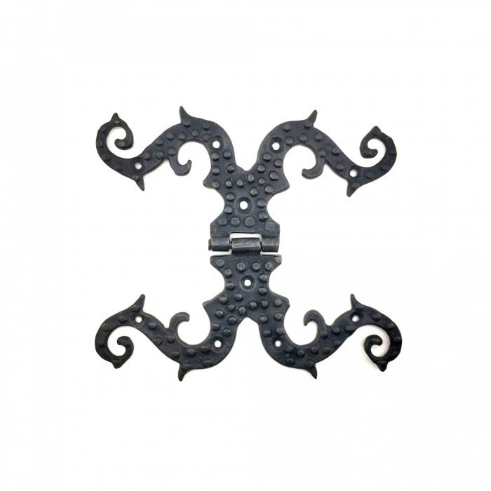 Antika Tarz Dekoratif Pirinç Süslü Menteşe - 190x170 Mm, Oksit