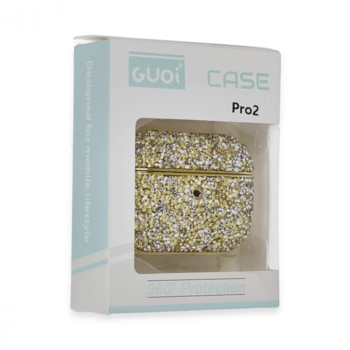 Apple Airpods Pro 2 (2.nesil) Luz Taşlı Kılıf - Gold