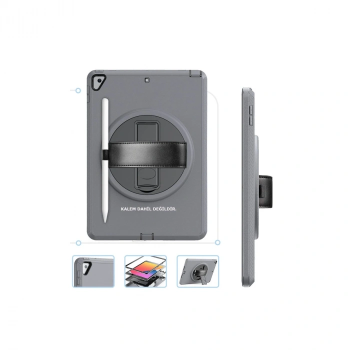 Apple İpad 10.2 (7.nesil) Kılıf Hand Strap Tablet Kılıfı - Gri