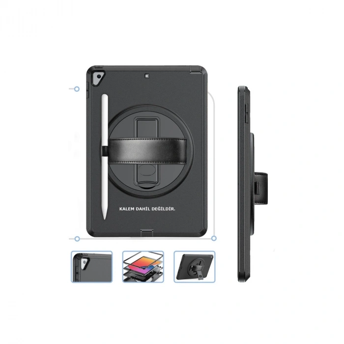 Apple İpad 10.2 (7.nesil) Kılıf Hand Strap Tablet Kılıfı - Siyah