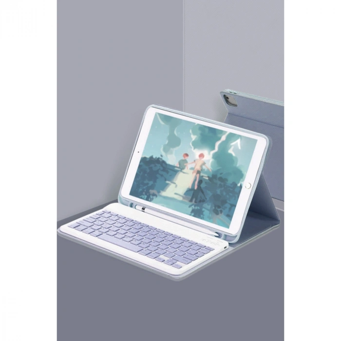 Apple İpad 10.2 (9.nesil) Kılıf Kc01 Smart Klavyeli Tablet Kılıfı - Lacivert