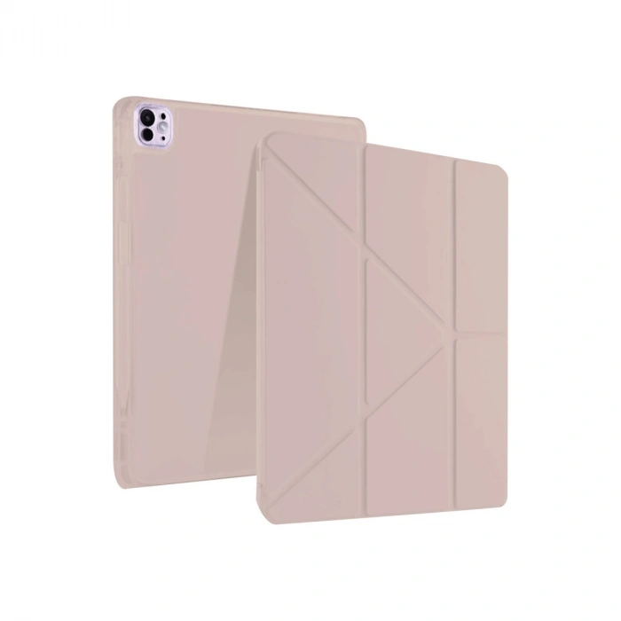 Apple İpad Pro 13 (2024) Kılıf Kalemlikli Mars Tablet Kılıfı - Rose Gold