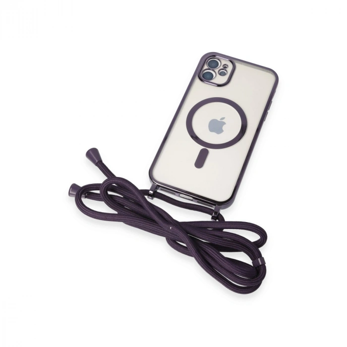 Apple İphone 11 Kılıf Divo Lazer Askılı Magsafe Kapak - Derin Mor