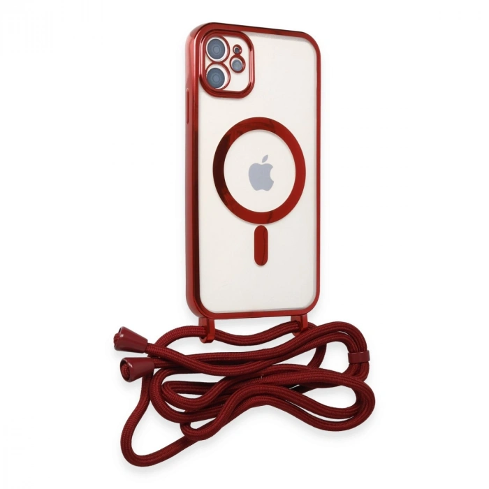 Apple İphone 11 Kılıf Divo Lazer Askılı Magsafe Kapak - Kırmızı
