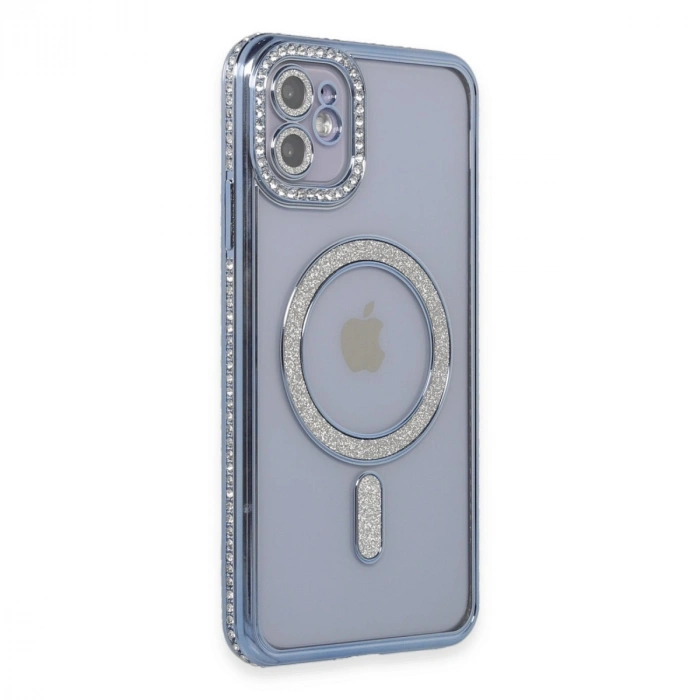 Apple İphone 11 Kılıf Joke Simli Magneticsafe Kılıf - Mavi