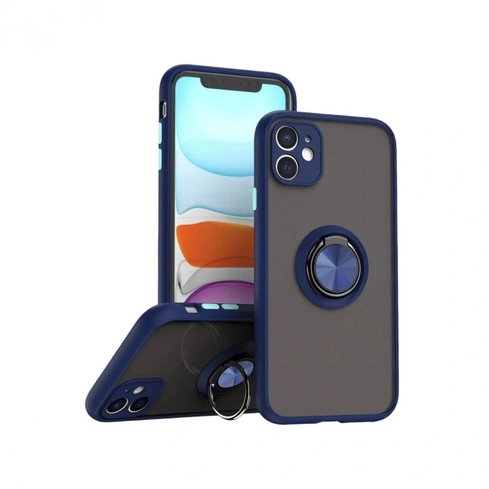 Apple İphone 11 Kılıf Montreal Yüzüklü Silikon Kapak - Lacivert