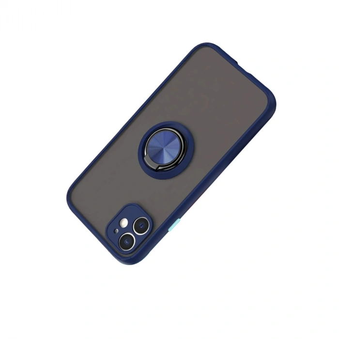 Apple İphone 11 Kılıf Montreal Yüzüklü Silikon Kapak - Lacivert
