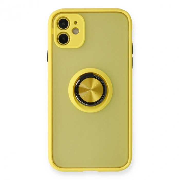 Apple İphone 11 Kılıf Montreal Yüzüklü Silikon Kapak - Sarı