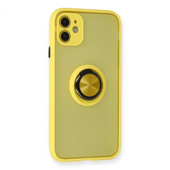 Apple İphone 11 Kılıf Montreal Yüzüklü Silikon Kapak - Sarı