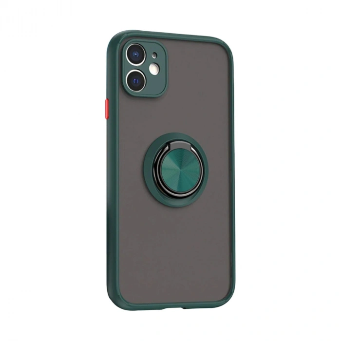 Apple İphone 11 Kılıf Montreal Yüzüklü Silikon Kapak - Yeşil