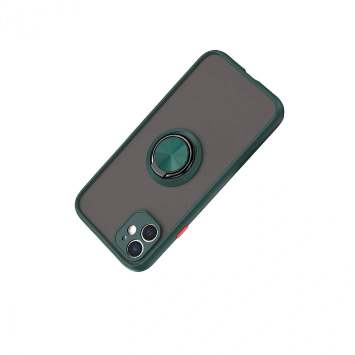 Apple İphone 11 Kılıf Montreal Yüzüklü Silikon Kapak - Yeşil
