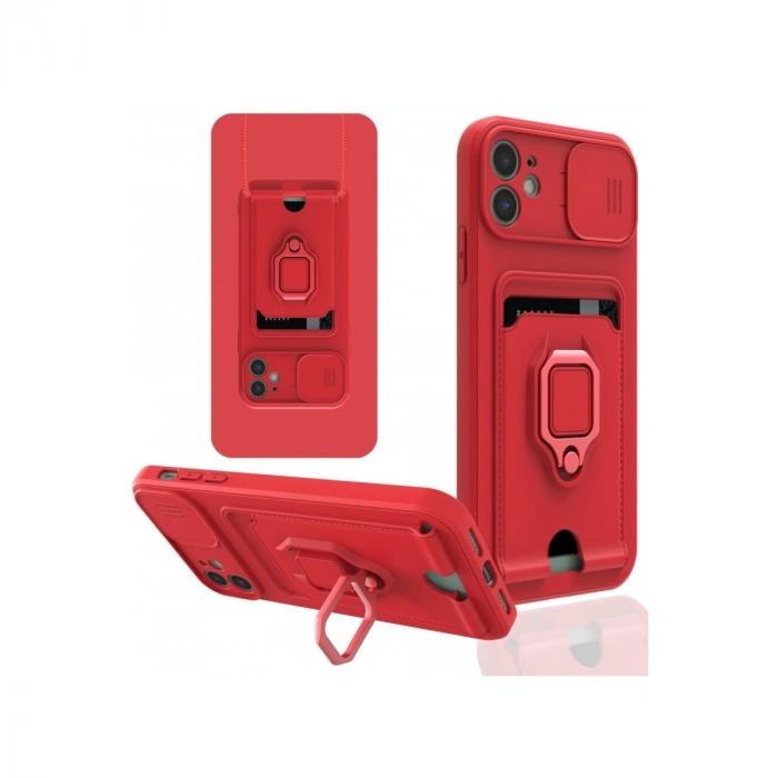 Apple İphone 11 Kılıf Zuma Kartvizitli Yüzüklü Silikon - Kırmızı