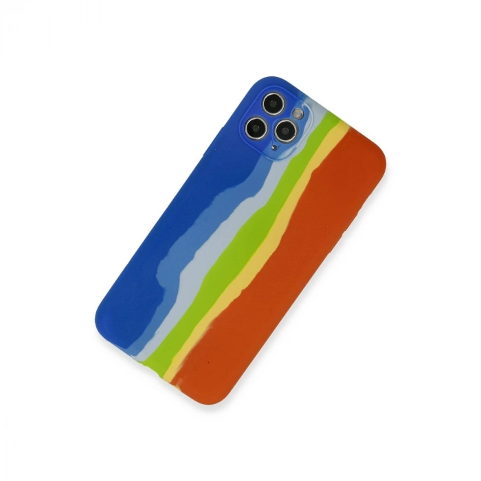 Apple İphone 11 Pro Kılıf Ebruli Lansman Silikon - Mavi-turuncu