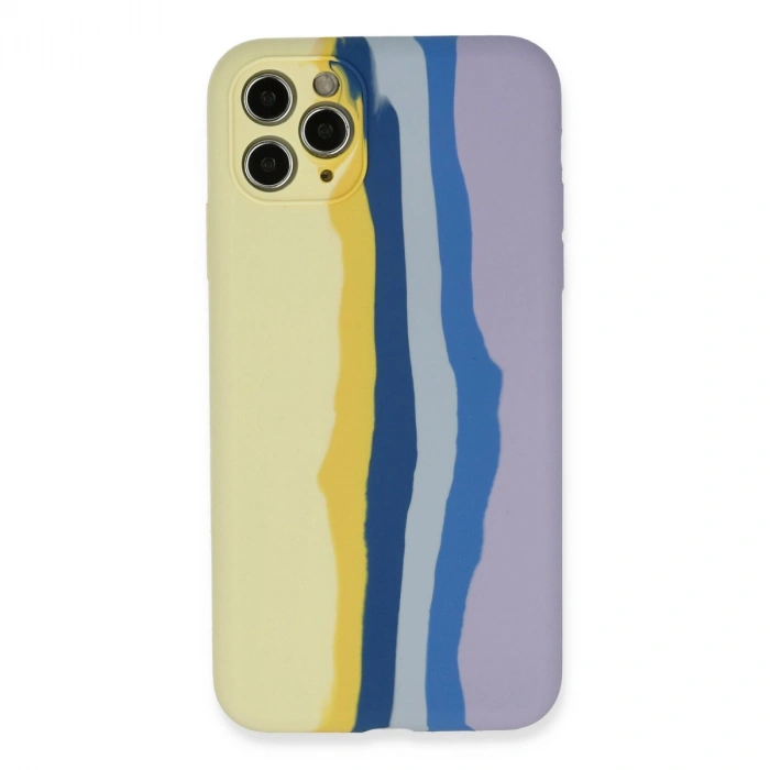 Apple İphone 11 Pro Kılıf Ebruli Lansman Silikon - Sarı-lila