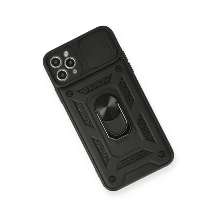 Apple İphone 11 Pro Kılıf Pars Lens Yüzüklü Silikon - Siyah