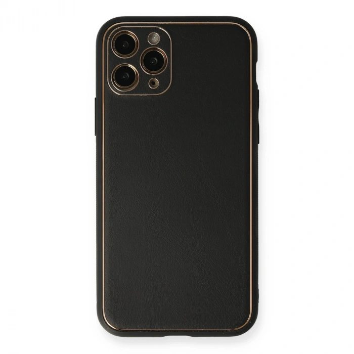 Apple İphone 11 Pro Max Kılıf Coco Deri Silikon Kapak - Siyah