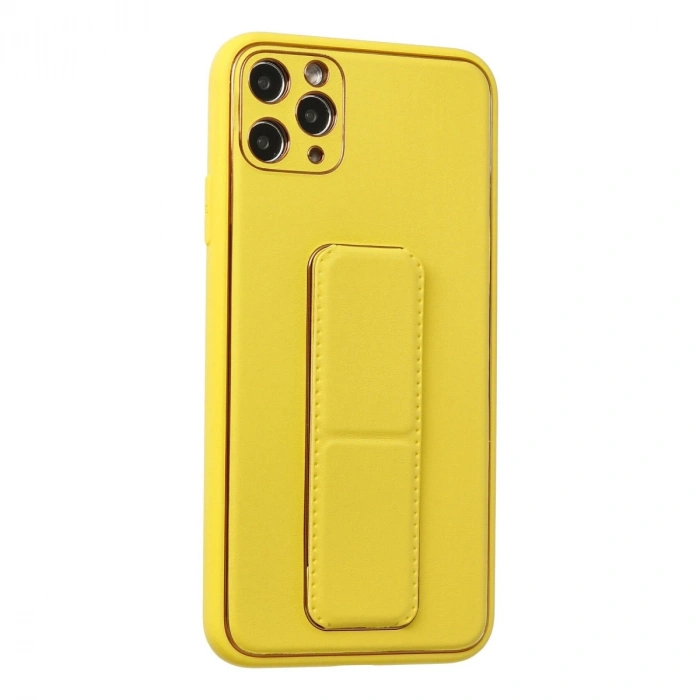Apple İphone 11 Pro Max Kılıf Coco Deri Standlı Kapak - Sarı
