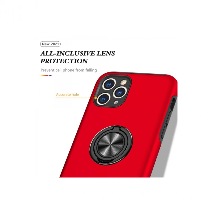 Apple İphone 11 Pro Max Kılıf Elit Yüzüklü Kapak - Kırmızı