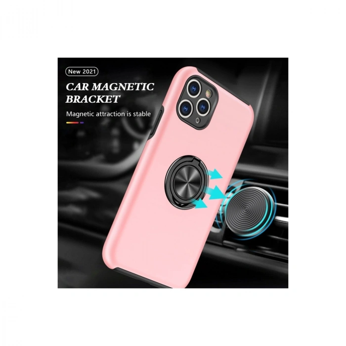 Apple İphone 11 Pro Max Kılıf Elit Yüzüklü Kapak - Pembe