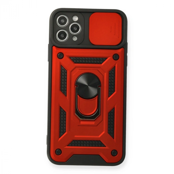 Apple İphone 11 Pro Max Kılıf Pars Lens Yüzüklü Silikon - Kırmızı