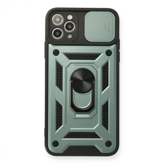 Apple İphone 11 Pro Max Kılıf Pars Lens Yüzüklü Silikon - Yeşil