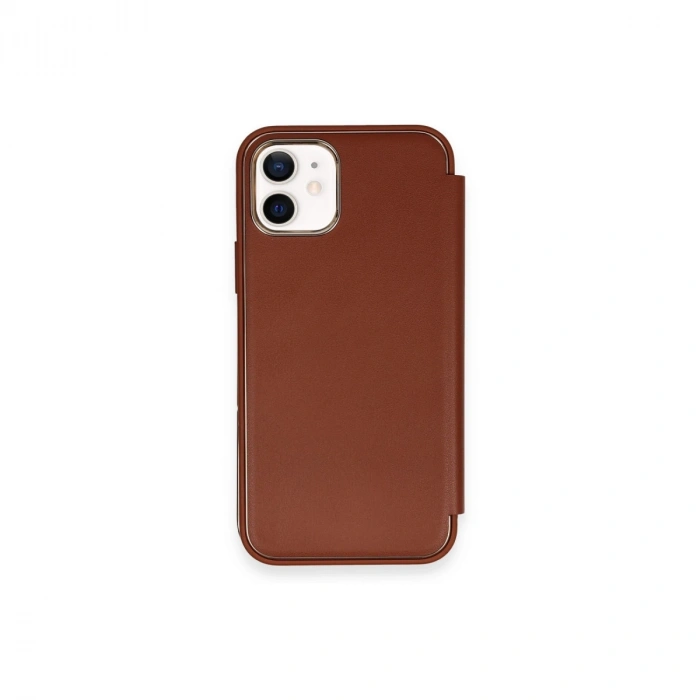 Apple İphone 12 Kılıf Dolpin Kapaklı - Kahverengi
