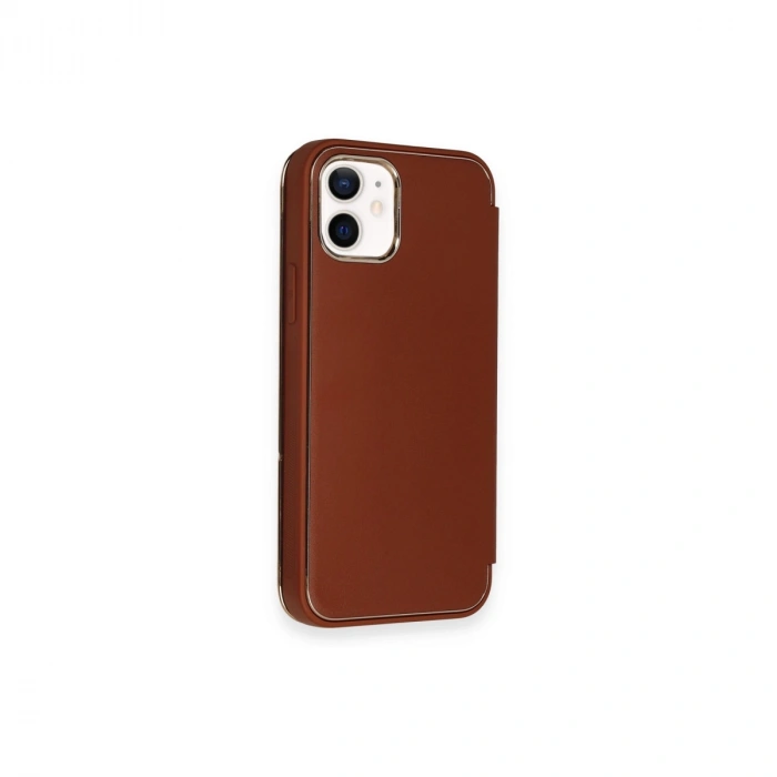 Apple İphone 12 Kılıf Dolpin Kapaklı - Kahverengi