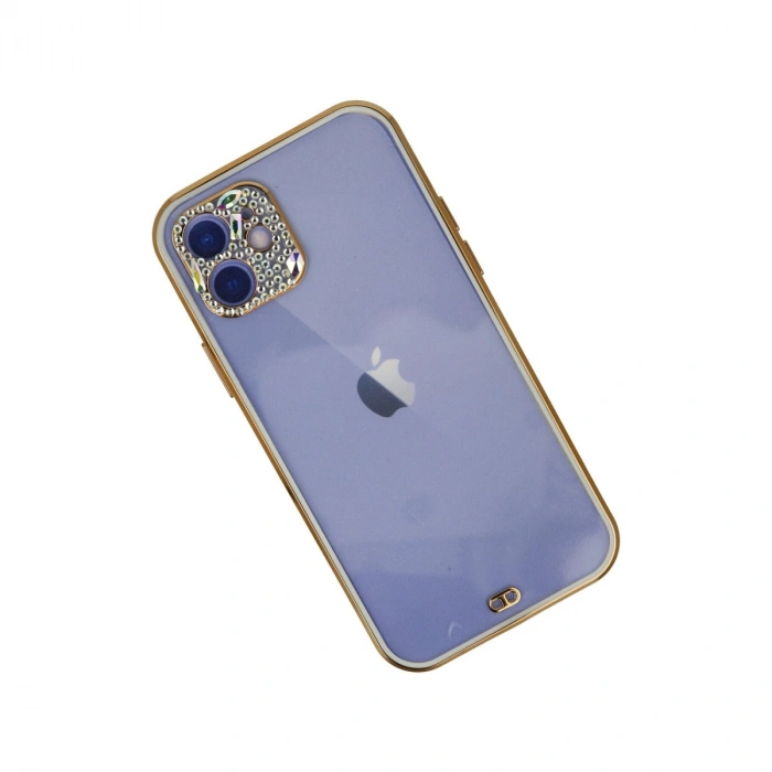 Apple İphone 12 Kılıf Liva Taşlı Silikon - Beyaz
