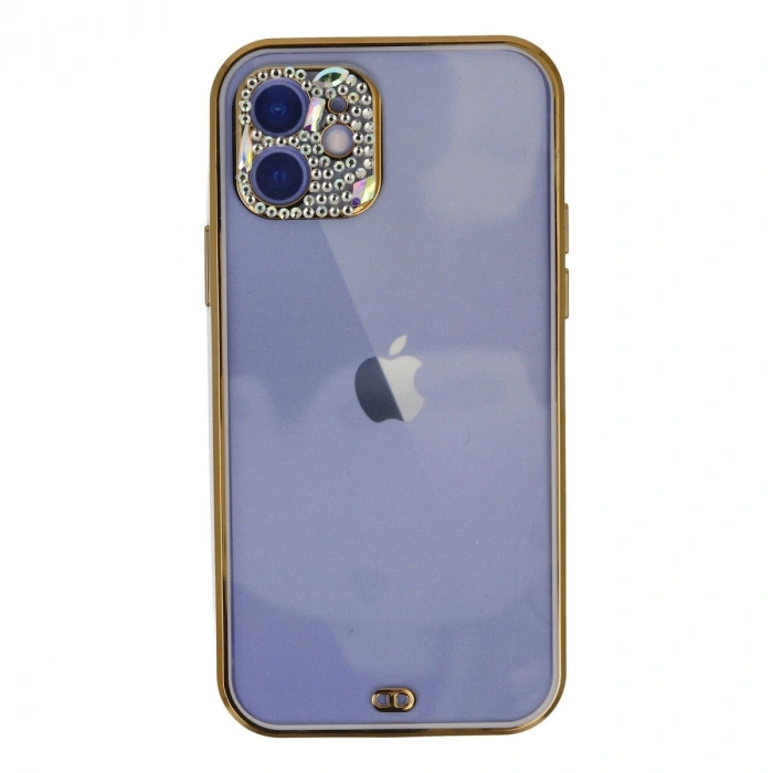 Apple İphone 12 Kılıf Liva Taşlı Silikon - Mor