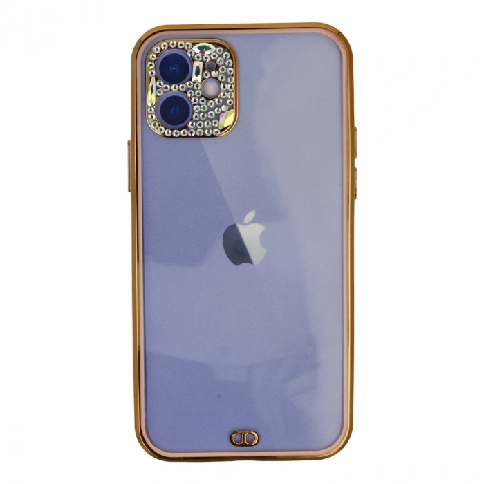 Apple İphone 12 Kılıf Liva Taşlı Silikon - Pembe