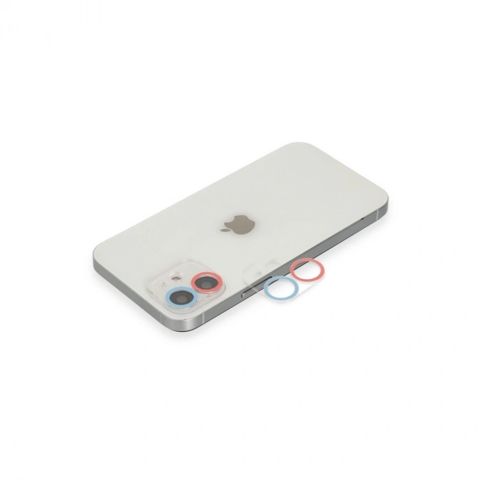 Apple İphone 12 Mini Renkli Kamera Lens Koruma Cam - Pembe-mavi