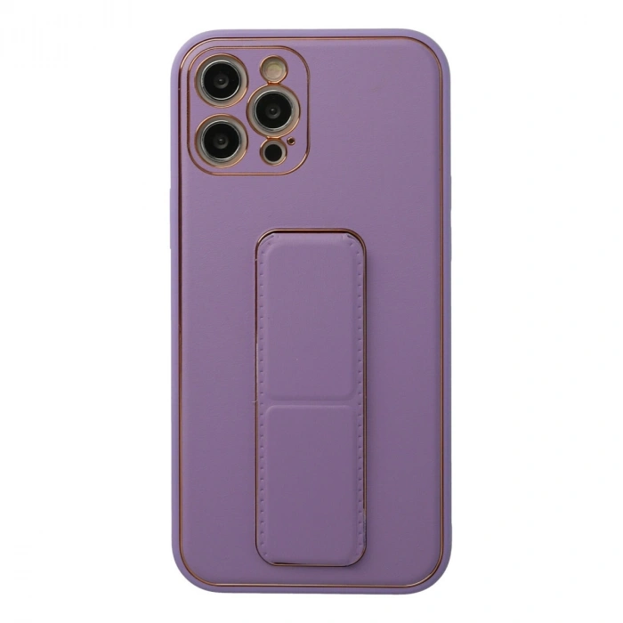 Apple İphone 12 Pro Kılıf Coco Deri Standlı Kapak - Lila