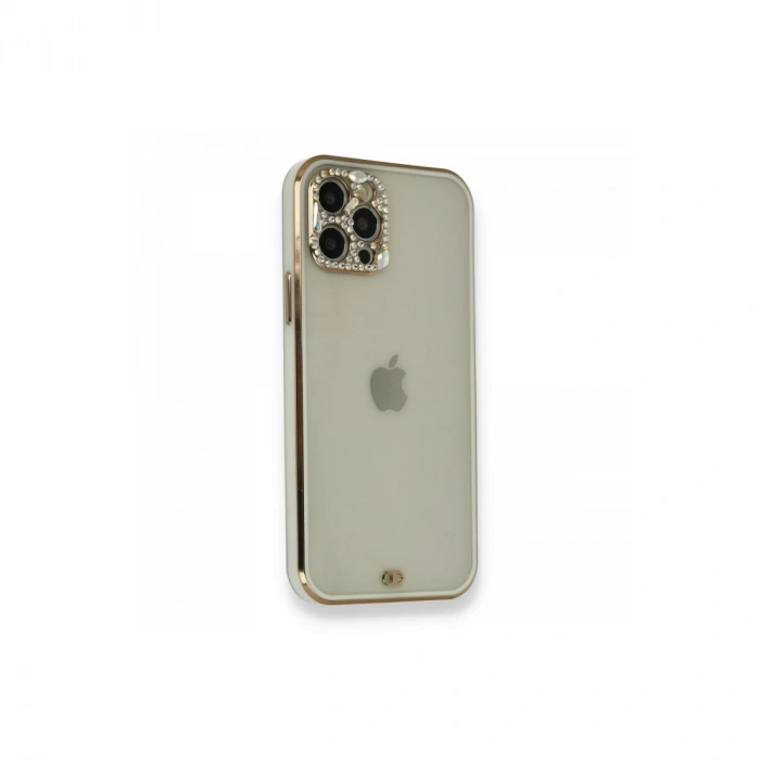 Apple İphone 12 Pro Kılıf Liva Taşlı Silikon - Beyaz