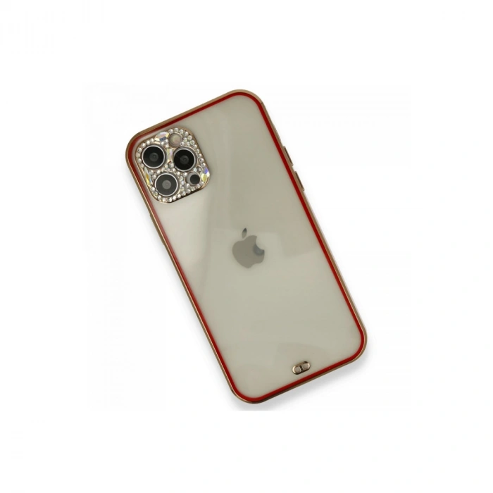 Apple İphone 12 Pro Kılıf Liva Taşlı Silikon - Kırmızı