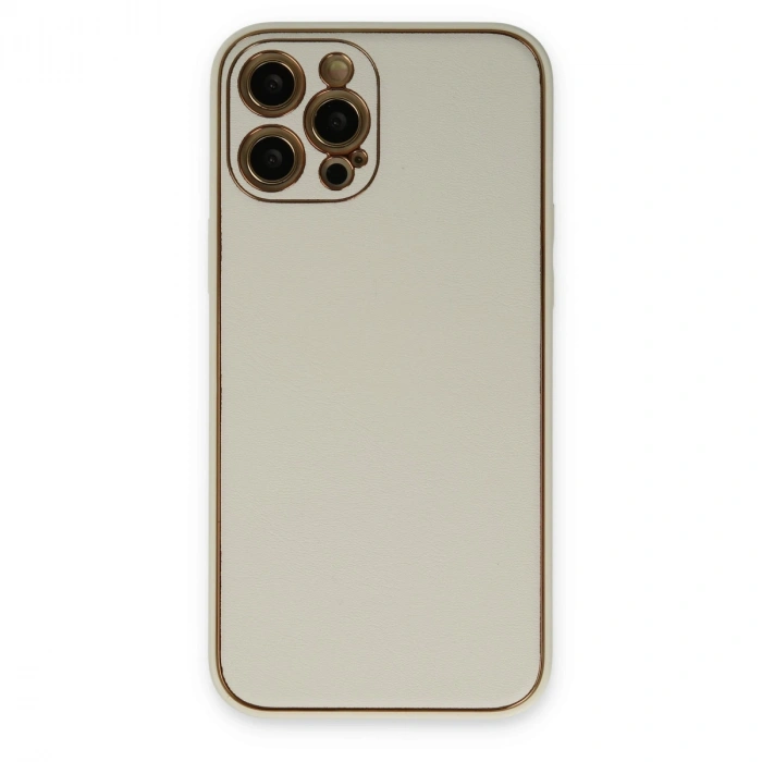 Apple İphone 12 Pro Max Kılıf Coco Deri Silikon Kapak - Beyaz