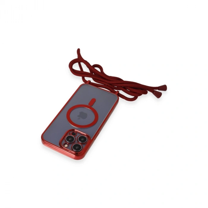 Apple İphone 12 Pro Max Kılıf Divo Lazer Askılı Magsafe Kapak - Kırmızı