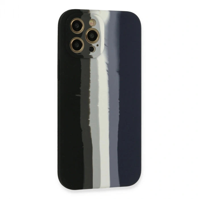 Apple İphone 12 Pro Max Kılıf Ebruli Lansman Silikon - Siyah-lacivert