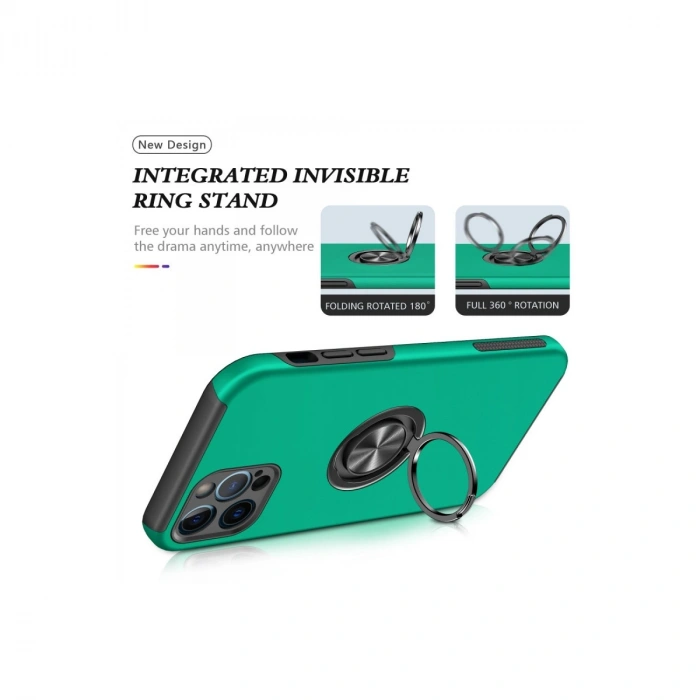 Apple İphone 12 Pro Max Kılıf Elit Yüzüklü Kapak - Yeşil