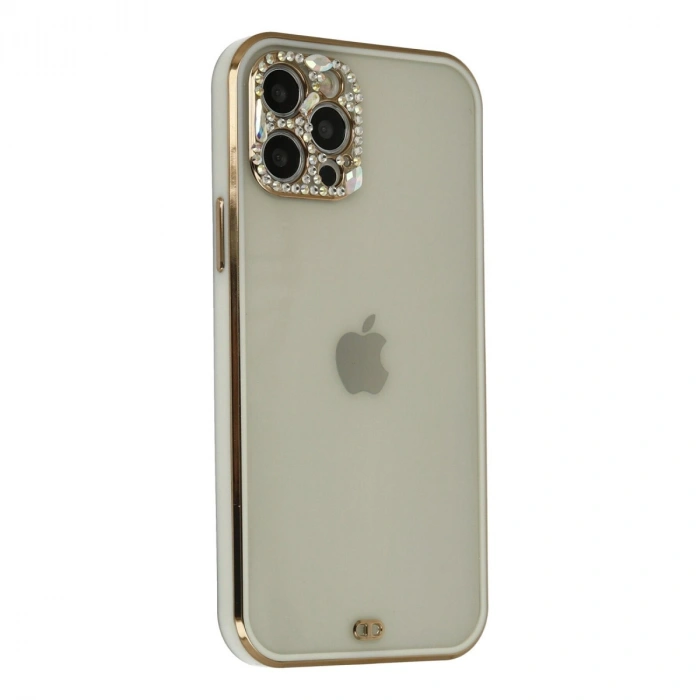 Apple İphone 12 Pro Max Kılıf Liva Taşlı Silikon - Beyaz