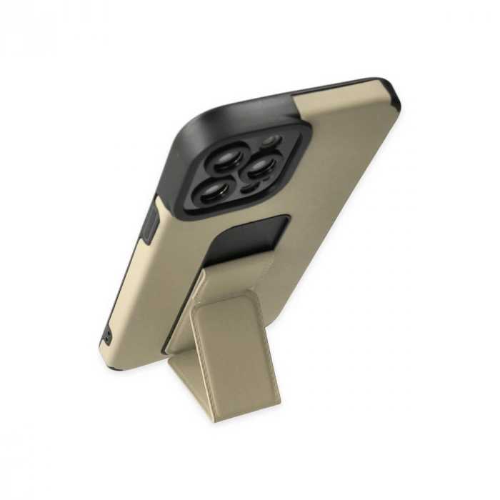 Apple İphone 12 Pro Max Kılıf Mega Standlı Silikon - Gold