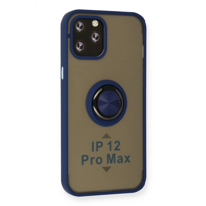 Apple İphone 12 Pro Max Kılıf Montreal Yüzüklü Silikon Kapak - Lacivert